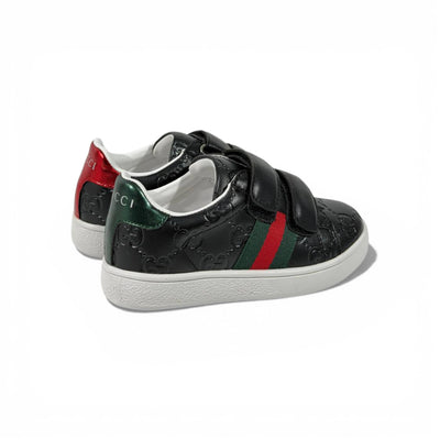 Gucci Kids Black Leather Sneakers with Web Stripe – Luxury Comfort for Little Steps 👶👟🖤
