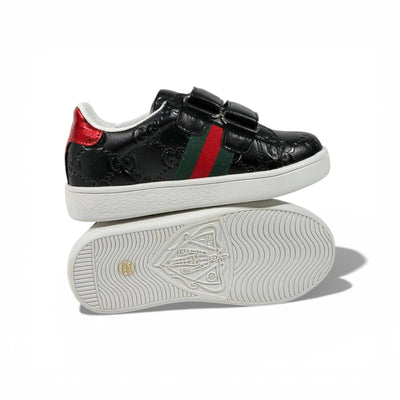 Gucci Kids Black Leather Sneakers with Web Stripe – Luxury Comfort for Little Steps 👶👟🖤