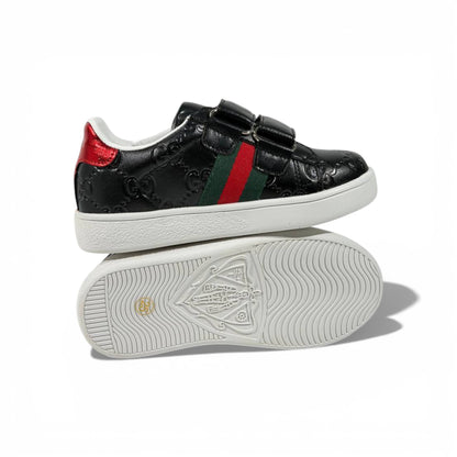 Gucci Kids Black Leather Sneakers with Web Stripe – Luxury Comfort for Little Steps 👶👟🖤