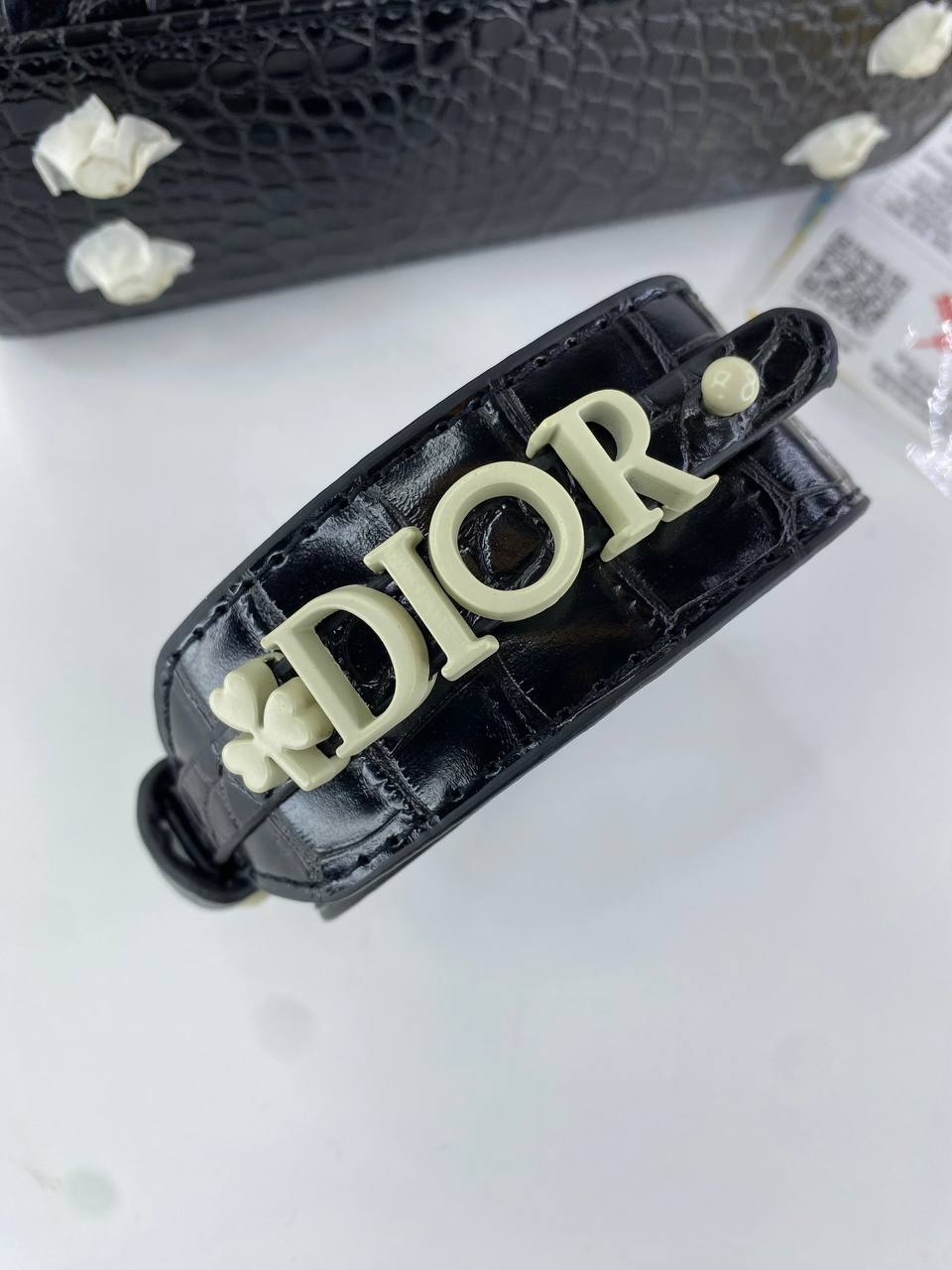 Dior Lady Dior Mini Bag in Black and White Croc-Embossed Leather