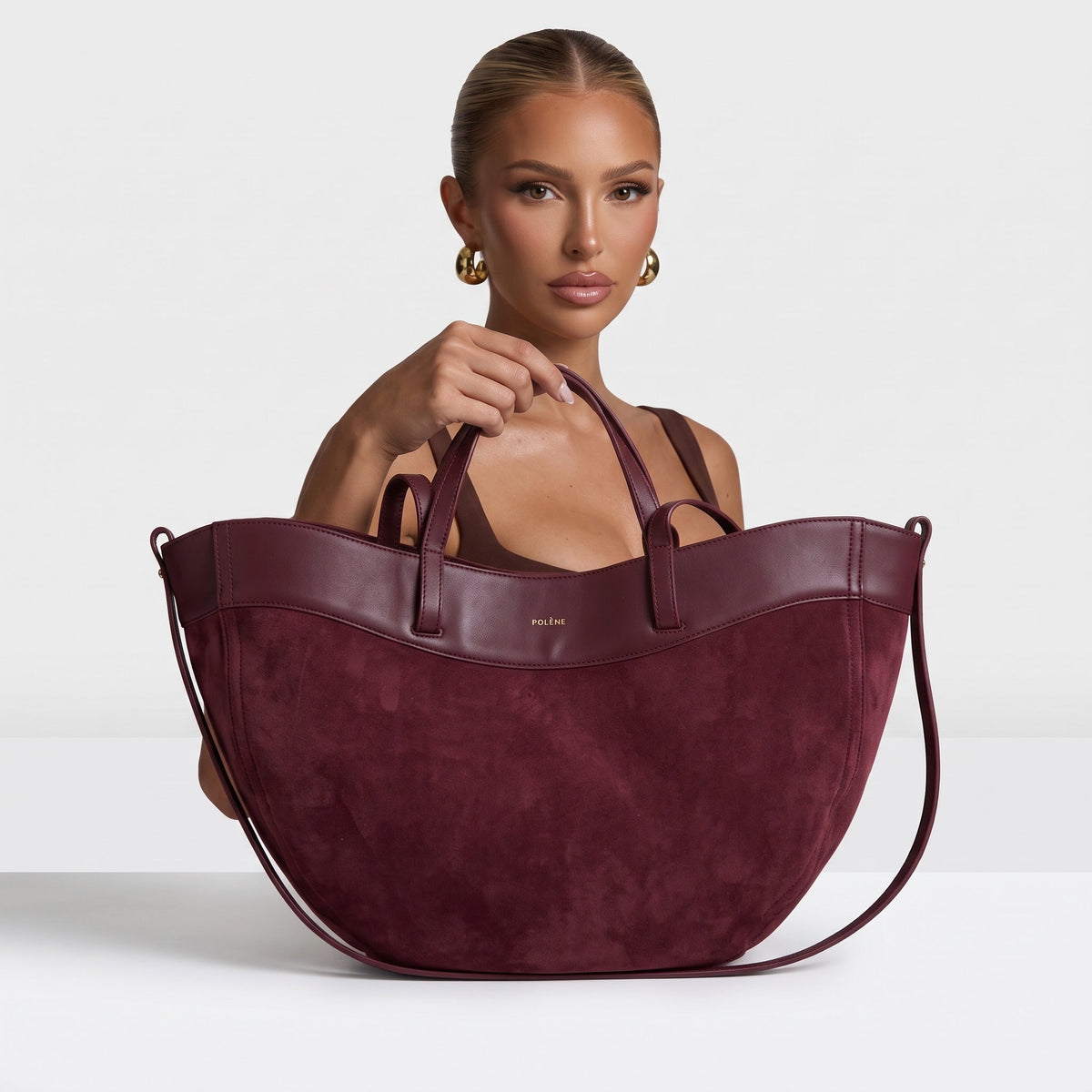Polène Big Leather & Suede Tote – Burgundy 👜 - MASTERPIECE