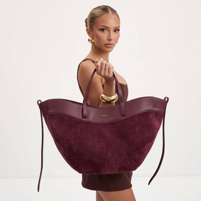 Polène Big Leather & Suede Tote – Burgundy 👜 - MASTERPIECE