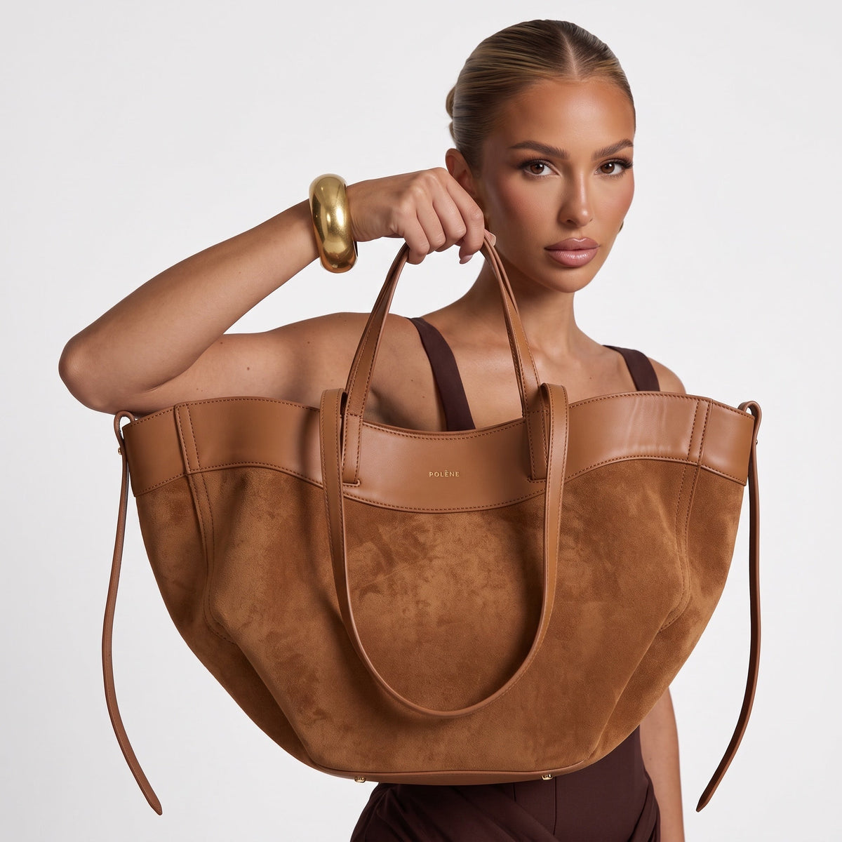 Polène Large Tote – Camel Suede & Leather 👜 - MASTERPIECE