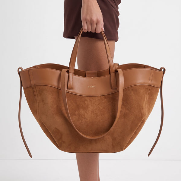 Polène Large Tote – Camel Suede & Leather 👜