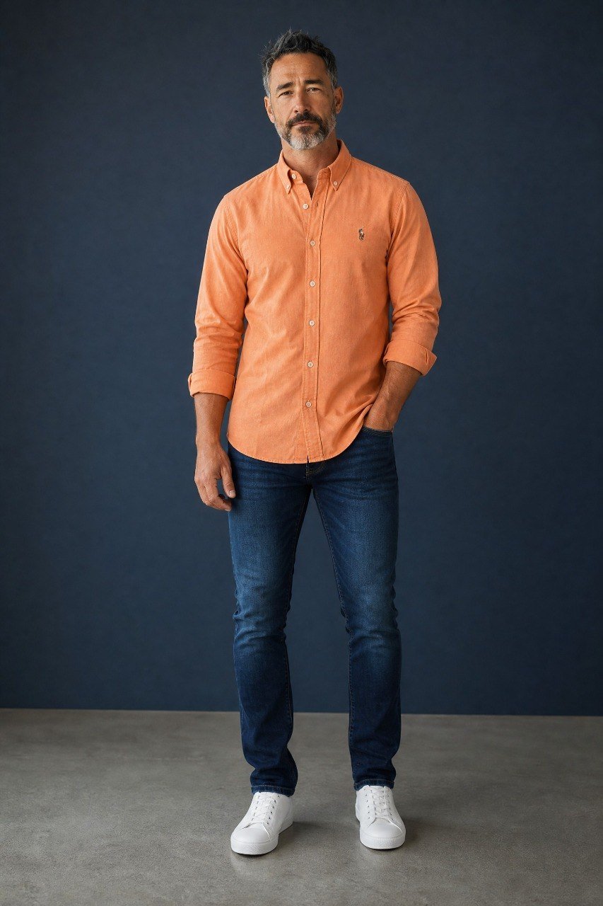 Polo Ralph Lauren Premium Peach Orange Oxford Button Down Long Sleeve Shirt for Men – Luxury Smart Casual Essential 🍑✨ - MASTERPIECE