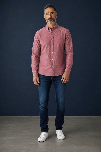 Polo Ralph Lauren Premium Vintage Rose Oxford Button Down Long Sleeve Shirt for Men – Luxury Smart Casual Statement Piece 🌹✨ - MASTERPIECE