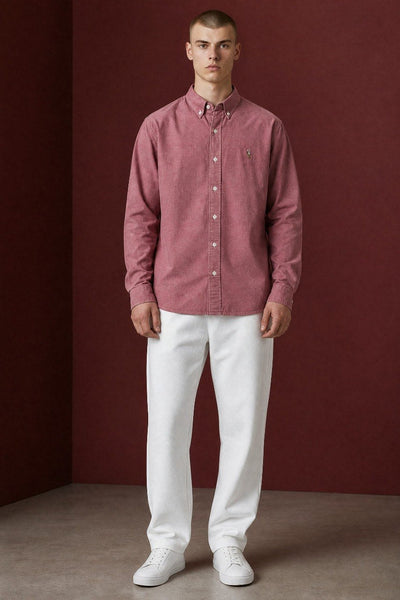 Polo Ralph Lauren Premium Vintage Rose Oxford Button Down Long Sleeve Shirt for Men – Luxury Smart Casual Statement Piece 🌹✨ - MASTERPIECE