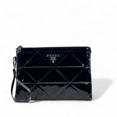 Prada Black Patent Leather Quilted Pouch 🖤✨ - MASTERPIECE