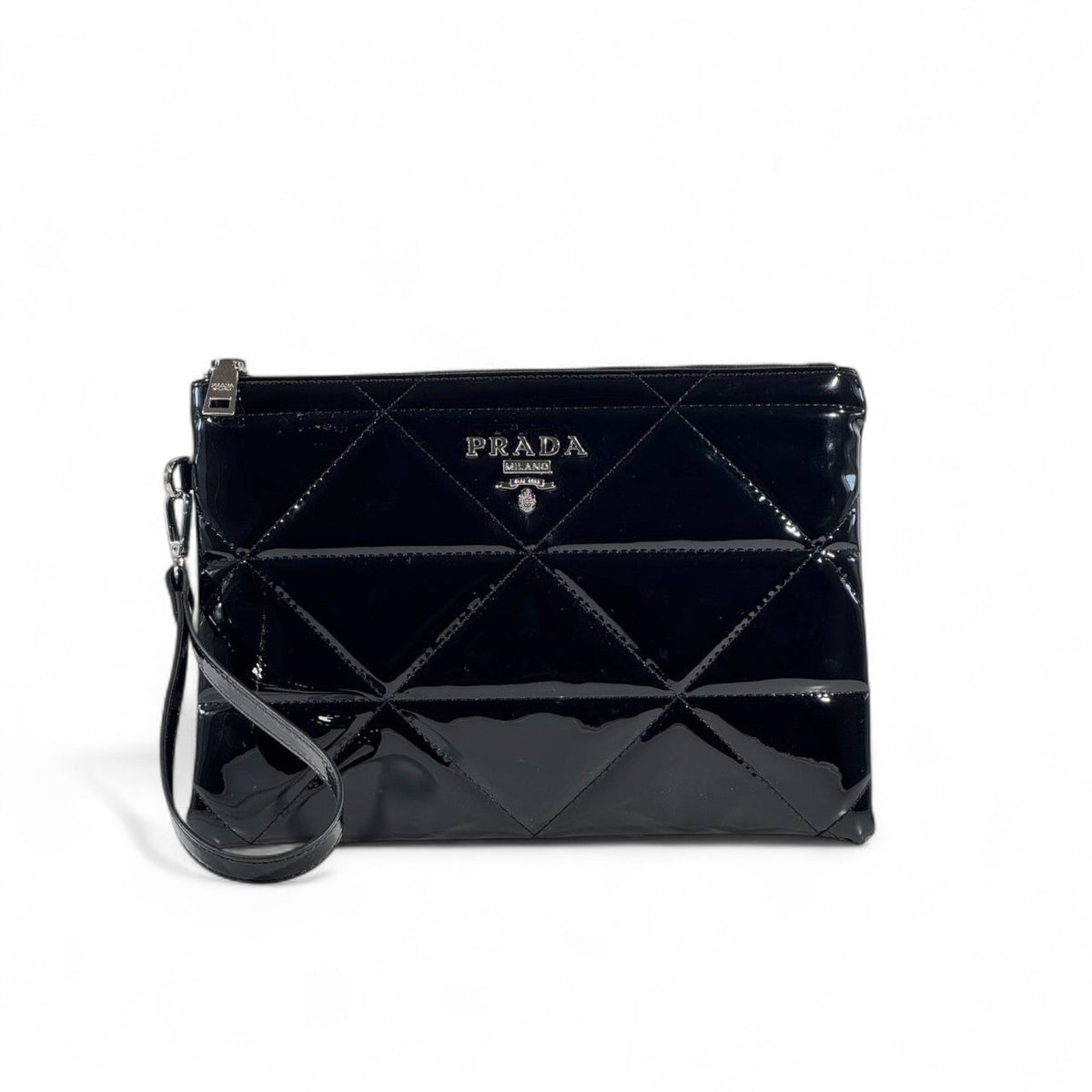 Prada Black Patent Leather Quilted Pouch 🖤✨ - MASTERPIECE
