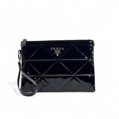 Prada Black Patent Leather Quilted Pouch 🖤✨ - MASTERPIECE