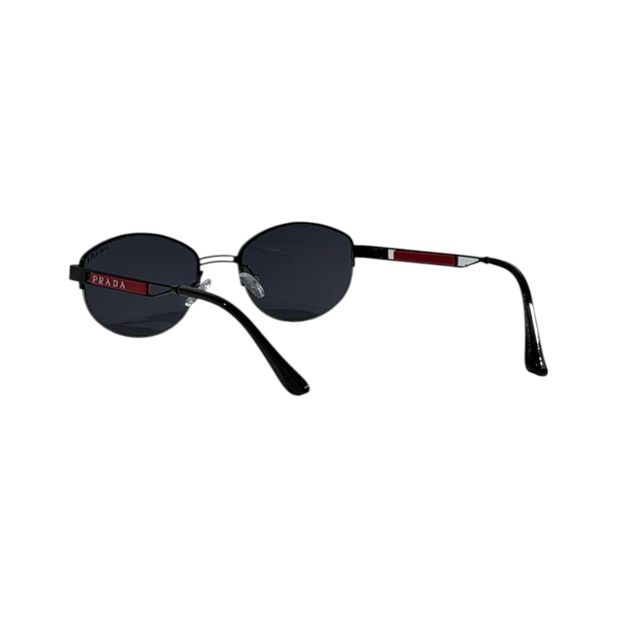 Prada Black Round Metal Sunglasses 🕶️ | Red Logo Temple Luxury Eyewear - MASTERPIECE