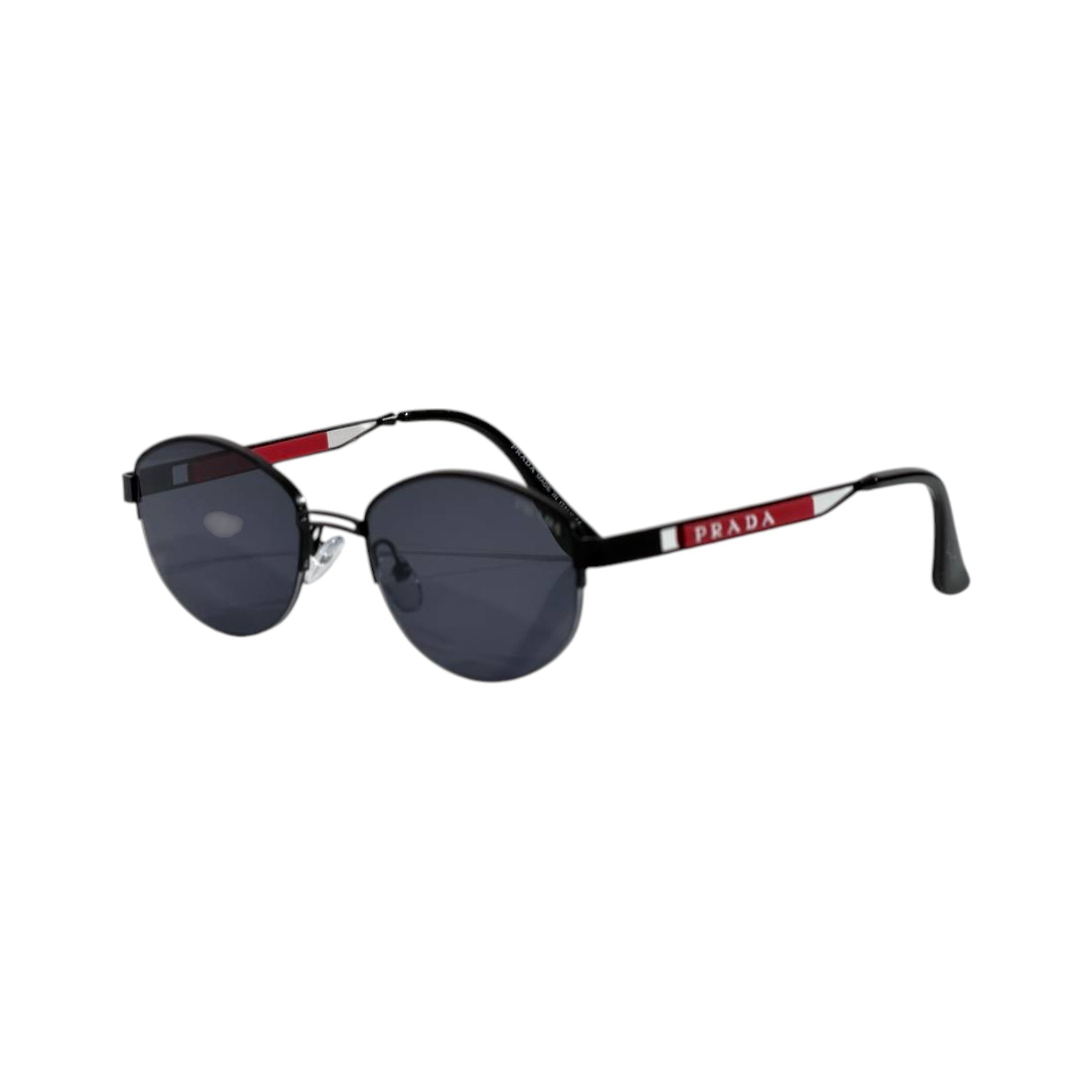 Prada Black Round Metal Sunglasses 🕶️ | Red Logo Temple Luxury Eyewear - MASTERPIECE