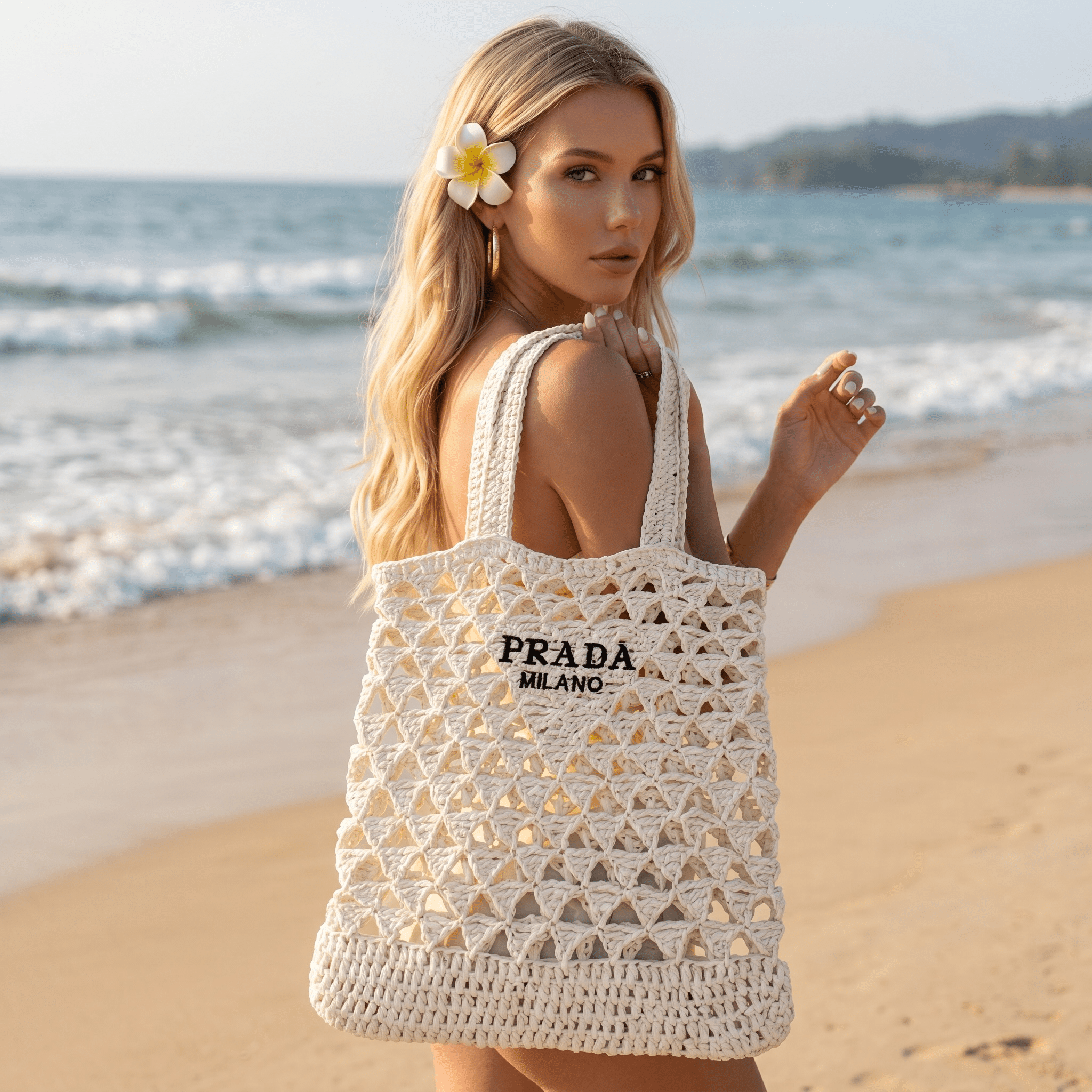 🤍 Prada Crochet Beach Tote Bag | Summer Knit Shopper 👜 - MASTERPIECE