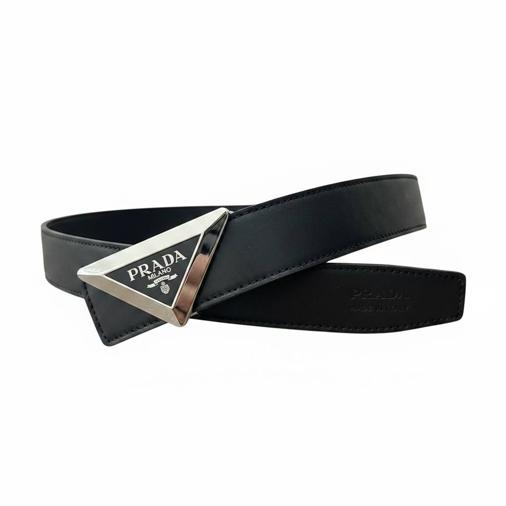Prada Luxury Black Belt 120CM – Triangle Logo Buckle Premium Designer Belt ✨🖤 - MASTERPIECE