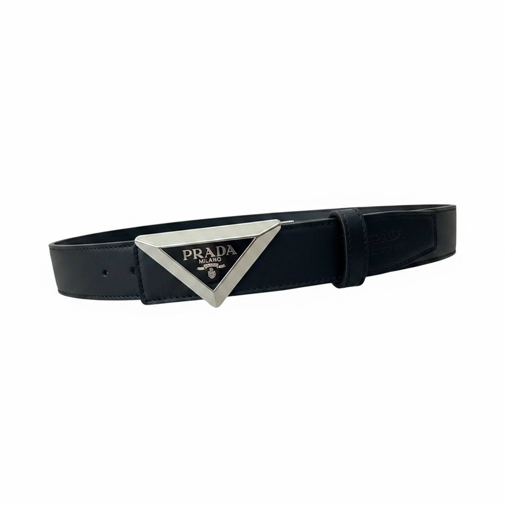 Prada Luxury Black Belt 120CM – Triangle Logo Buckle Premium Designer Belt ✨🖤 - MASTERPIECE