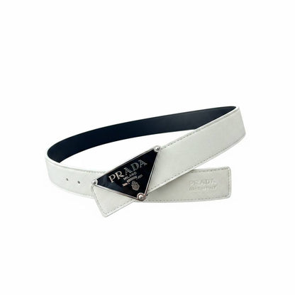 Prada Luxury White Belt 115CM – Triangle Logo Buckle Premium Designer Belt ✨🤍 - MASTERPIECE