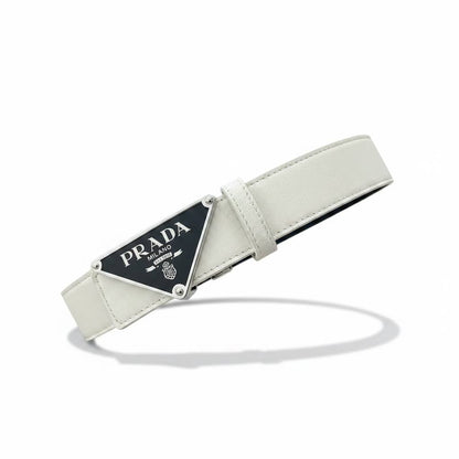 Prada Luxury White Belt 115CM – Triangle Logo Buckle Premium Designer Belt ✨🤍 - MASTERPIECE