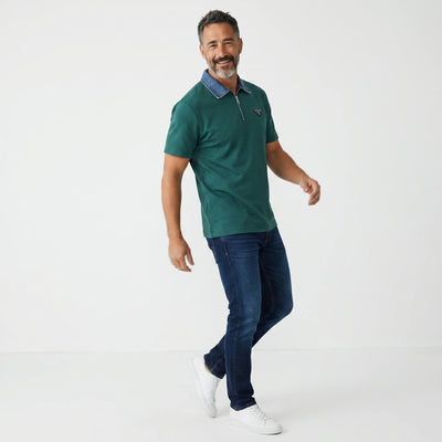Prada Milano Denim Collar Zip Polo – Emerald Edition 💚👖 - MASTERPIECE