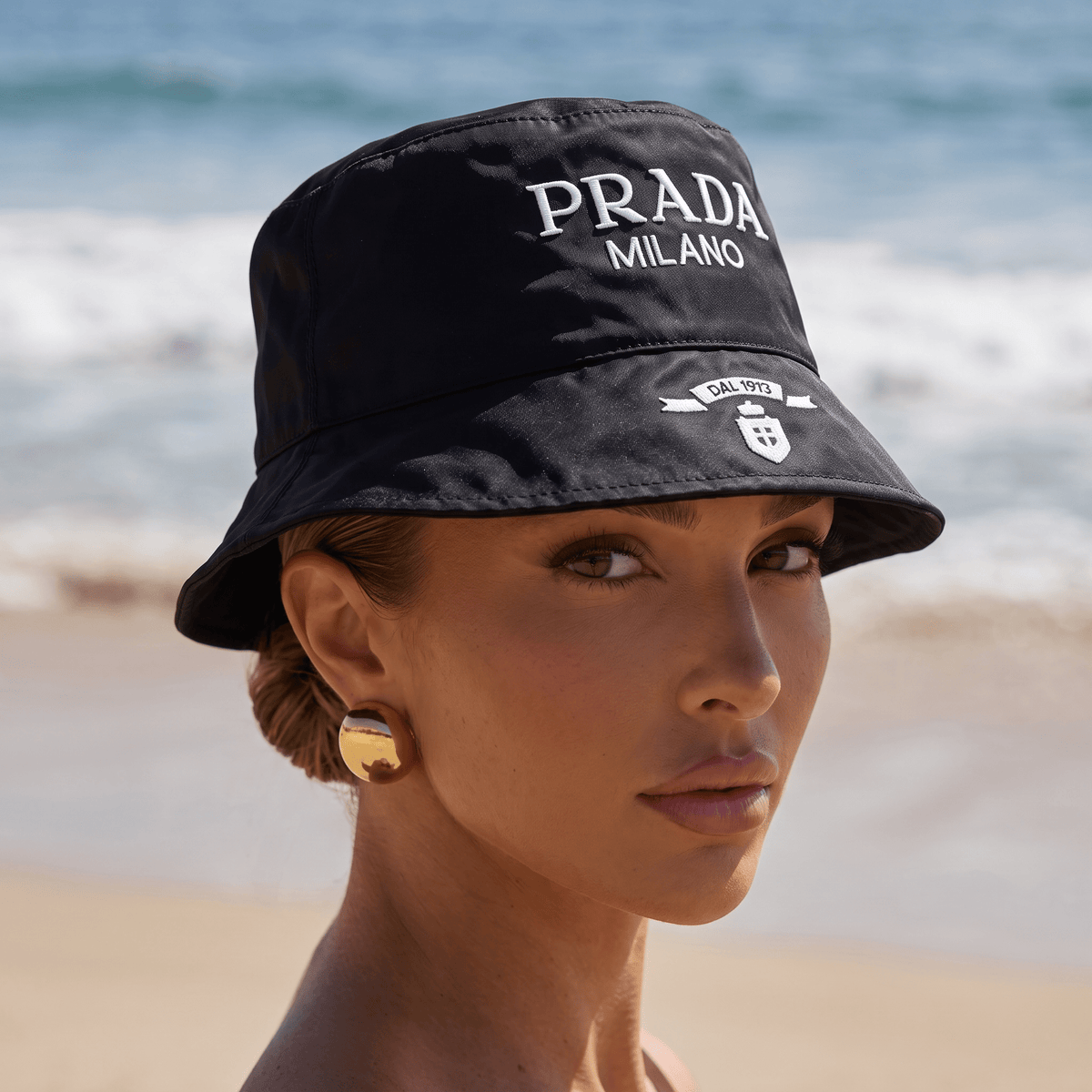 Prada Milano Embroidered Bucket Hat — Black - MASTERPIECE