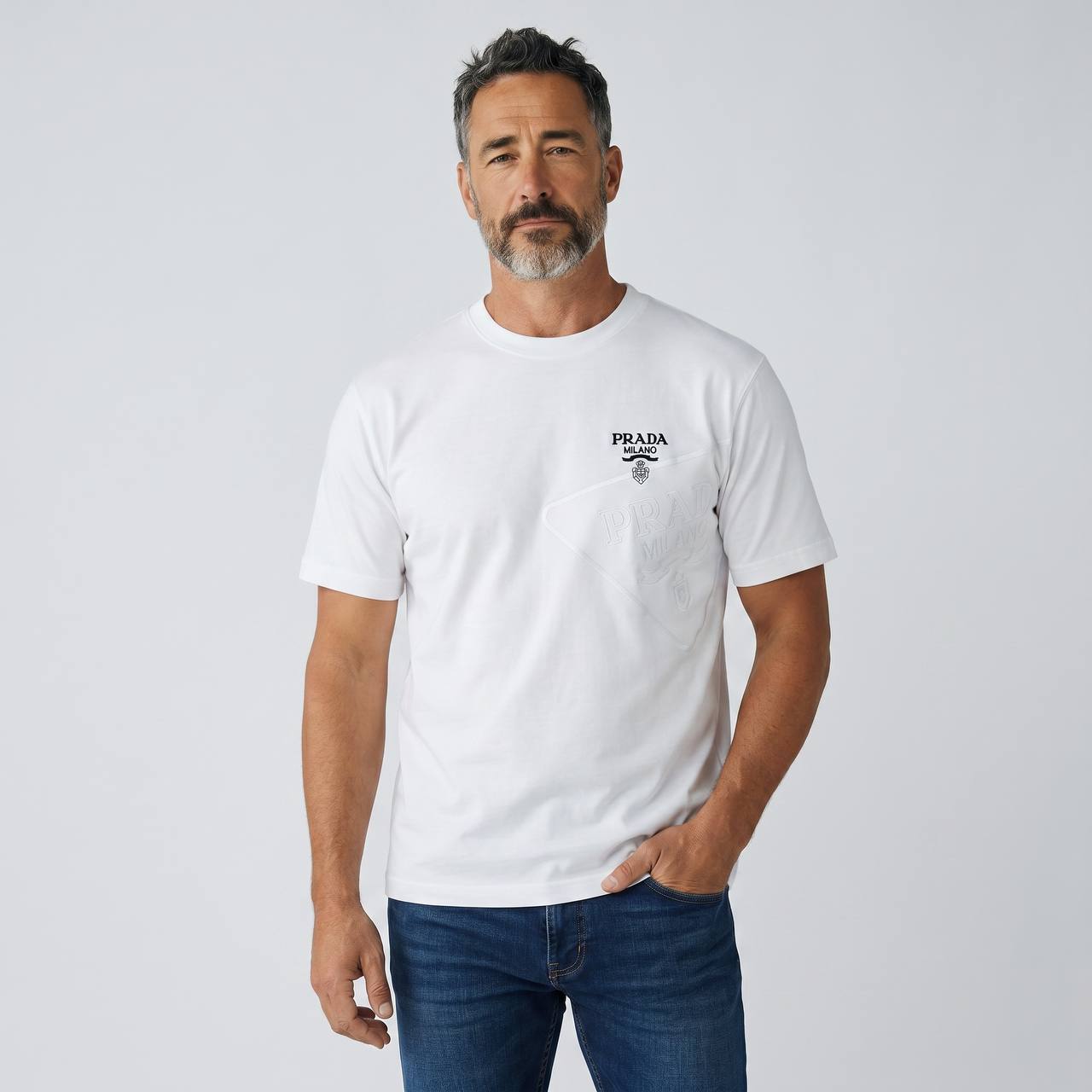 Prada Milano Signature Embossed Tee 🤍✨ - MASTERPIECE