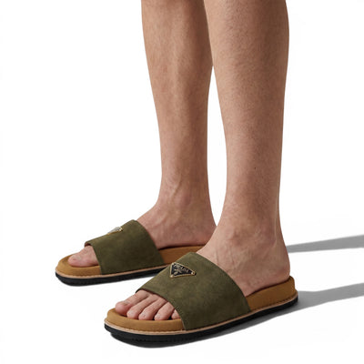 Prada Olive Comfort Slides – Luxury Minimal Summer Sandals 💚👡 - MASTERPIECE