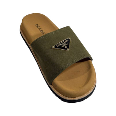 Prada Olive Comfort Slides – Luxury Minimal Summer Sandals 💚👡 - MASTERPIECE