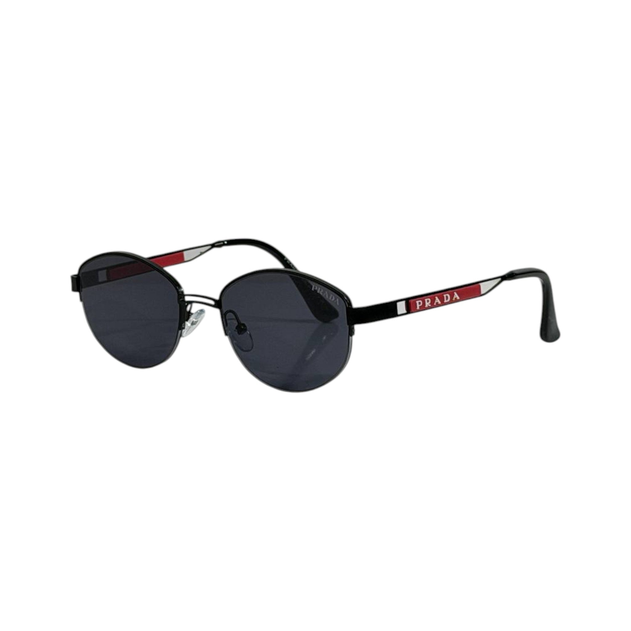 Prada Round Black Sunglasses 🕶️ | Red Logo Temple Designer Eyewear - MASTERPIECE