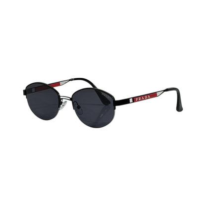 Prada Round Black Sunglasses 🕶️ | Red Logo Temple Designer Eyewear - MASTERPIECE