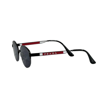 Prada Round Black Sunglasses 🕶️ | Red Logo Temple Designer Eyewear - MASTERPIECE