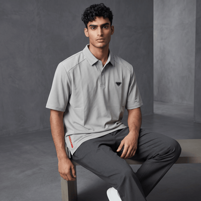 Prada Textured Performance Polo – Light Grey Edition ✨ - MASTERPIECE