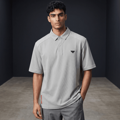 Prada Textured Performance Polo – Light Grey Edition ✨ - MASTERPIECE