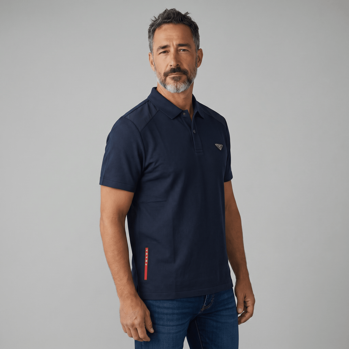 Prada Textured Performance Polo – Navy Blue Edition 🔥 - MASTERPIECE