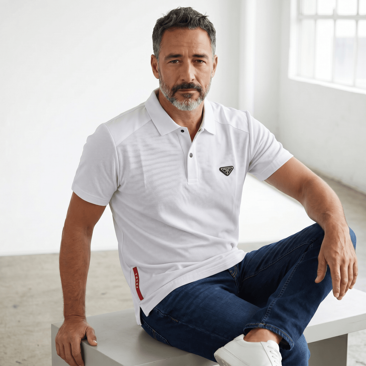 Prada Textured Performance Polo – White Edition 🤍 - MASTERPIECE