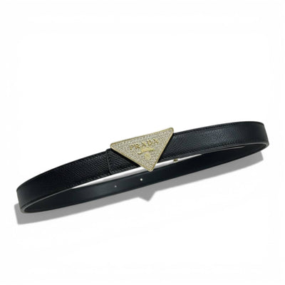 🖤 Prada Triangle Logo Leather Belt – Black Luxury Designer Belt ✨ - MASTERPIECE