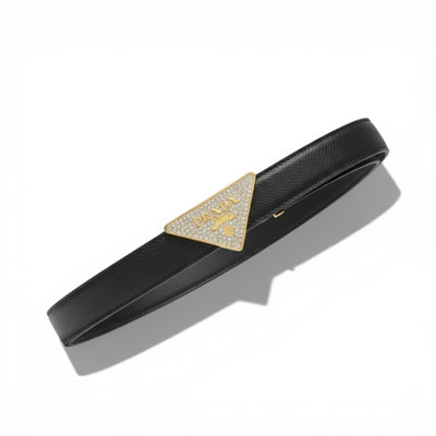 🖤 Prada Triangle Logo Leather Belt – Black Luxury Designer Belt ✨ - MASTERPIECE