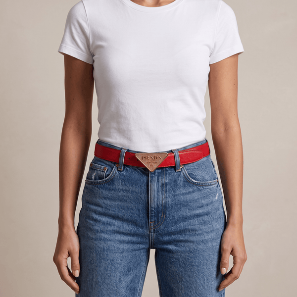 ❤️ Prada Triangle Logo Leather Belt – Red Luxury Designer Belt ✨