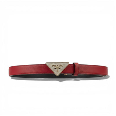 ❤️ Prada Triangle Logo Leather Belt – Red Luxury Designer Belt ✨ - MASTERPIECE