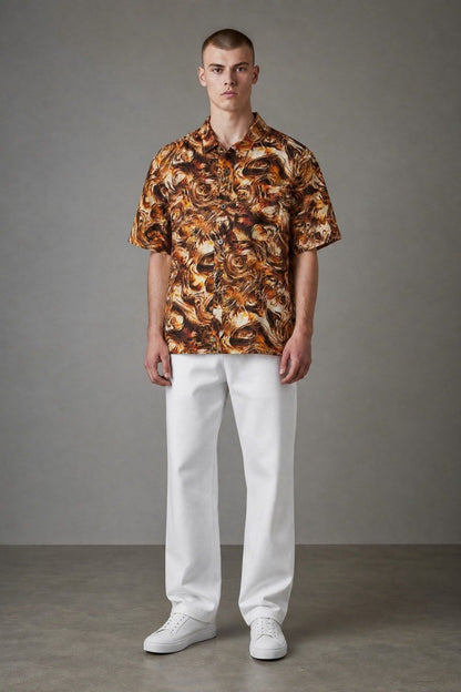 Premium Abstract Marble Print Short Sleeve Resort Shirt for Men – Relaxed Fit Summer Statement Button-Up 🔥🤎 - MASTERPIECE