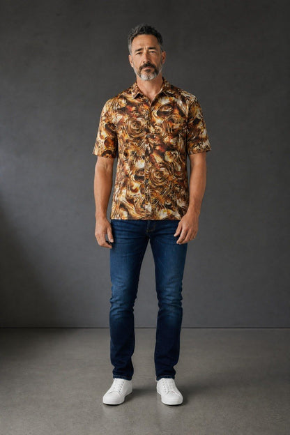 Premium Abstract Marble Print Short Sleeve Resort Shirt for Men – Relaxed Fit Summer Statement Button-Up 🔥🤎 - MASTERPIECE