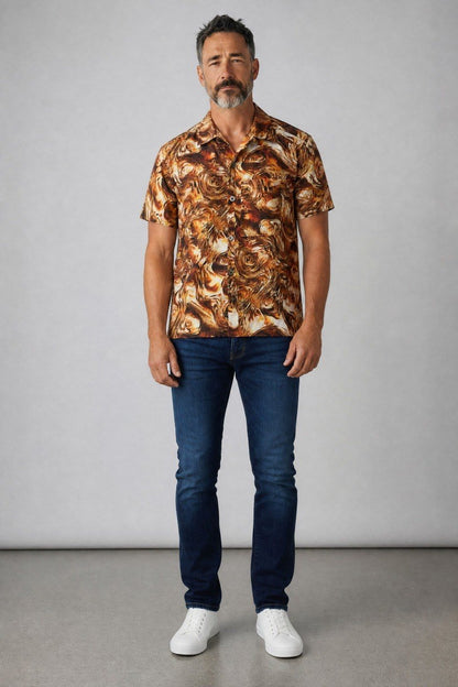 Premium Abstract Marble Print Short Sleeve Resort Shirt for Men – Relaxed Fit Summer Statement Button-Up 🔥🤎 - MASTERPIECE