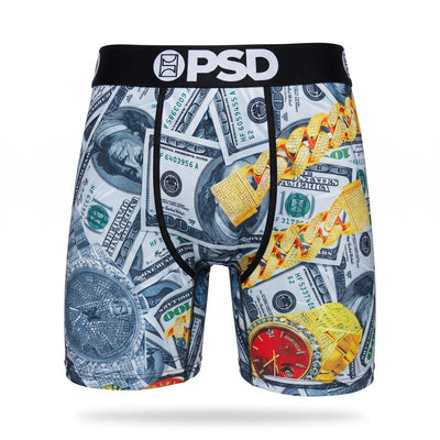 💵⌚ PSD Luxury Money & Iced Chain Compression Boxer Briefs | Performance Athletic Underwear 💎 - MASTERPIECE