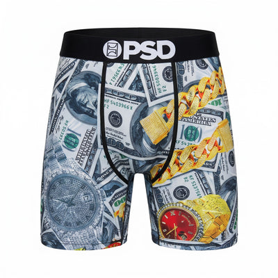 💵⌚ PSD Luxury Money & Iced Chain Compression Boxer Briefs | Performance Athletic Underwear 💎 - MASTERPIECE