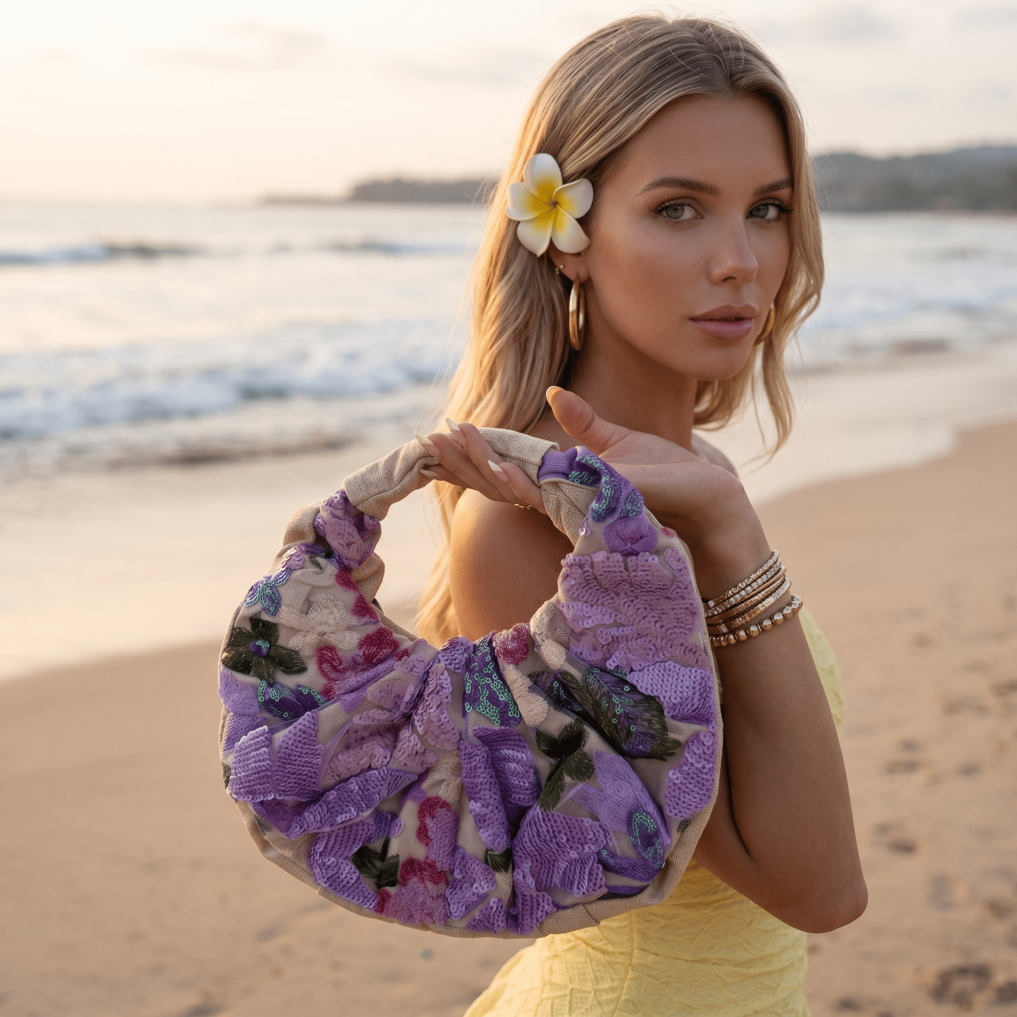 💜 Purple Floral Sequin Hobo Bag | Statement Shoulder Bag ✨ - MASTERPIECE