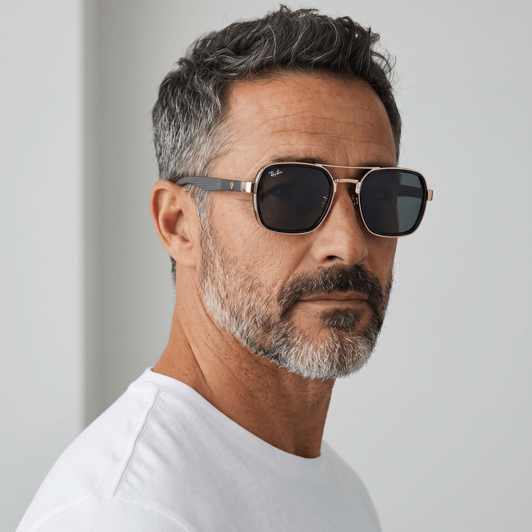 🕶️ Ray-Ban Ferrari Carbon Fiber Square Sunglasses – Black & Gold Racing Edition 🏎️✨ - MASTERPIECE