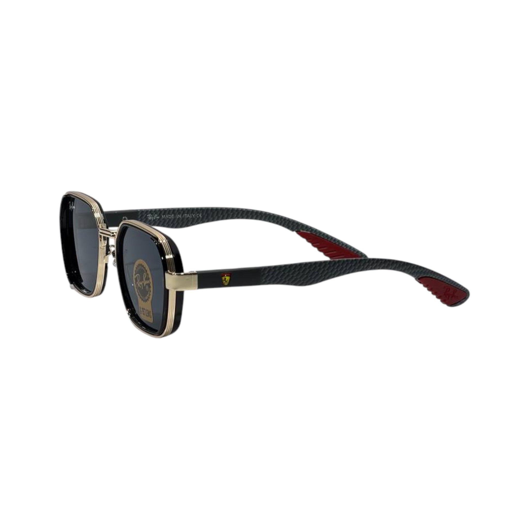 🕶️ Ray-Ban Ferrari Carbon Fiber Square Sunglasses – Black & Gold Racing Edition 🏎️✨ - MASTERPIECE