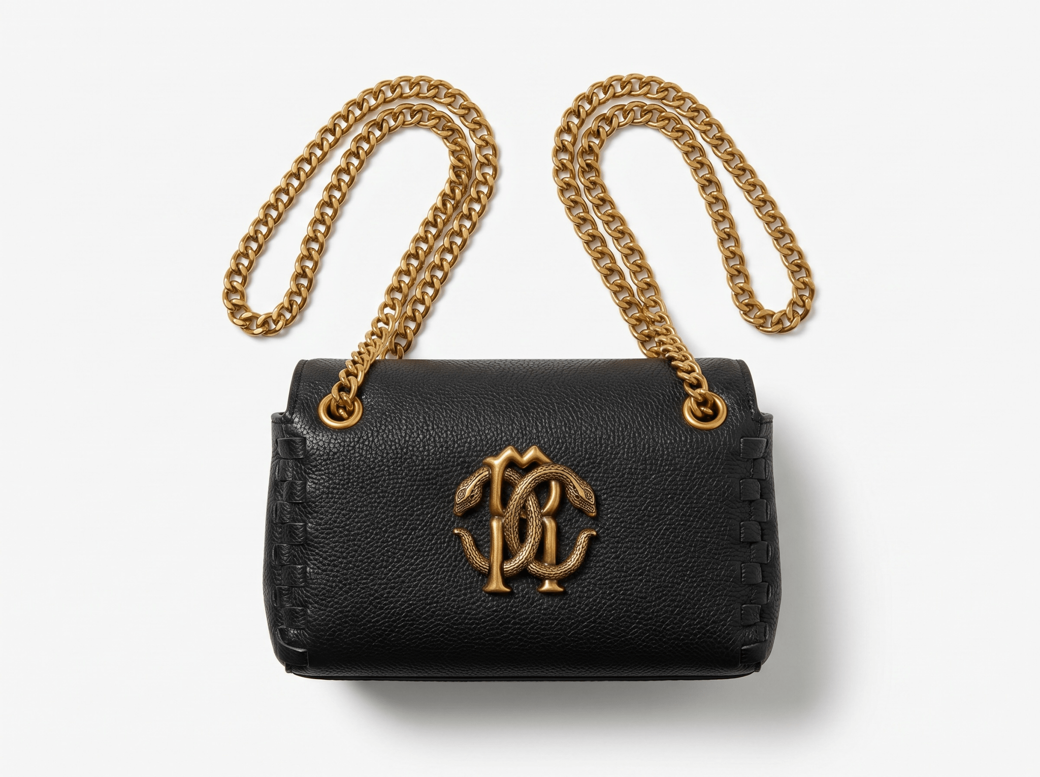 🖤 Roberto Cavalli Monogram Chain Shoulder Bag – Black Luxury Edition ✨ - MASTERPIECE