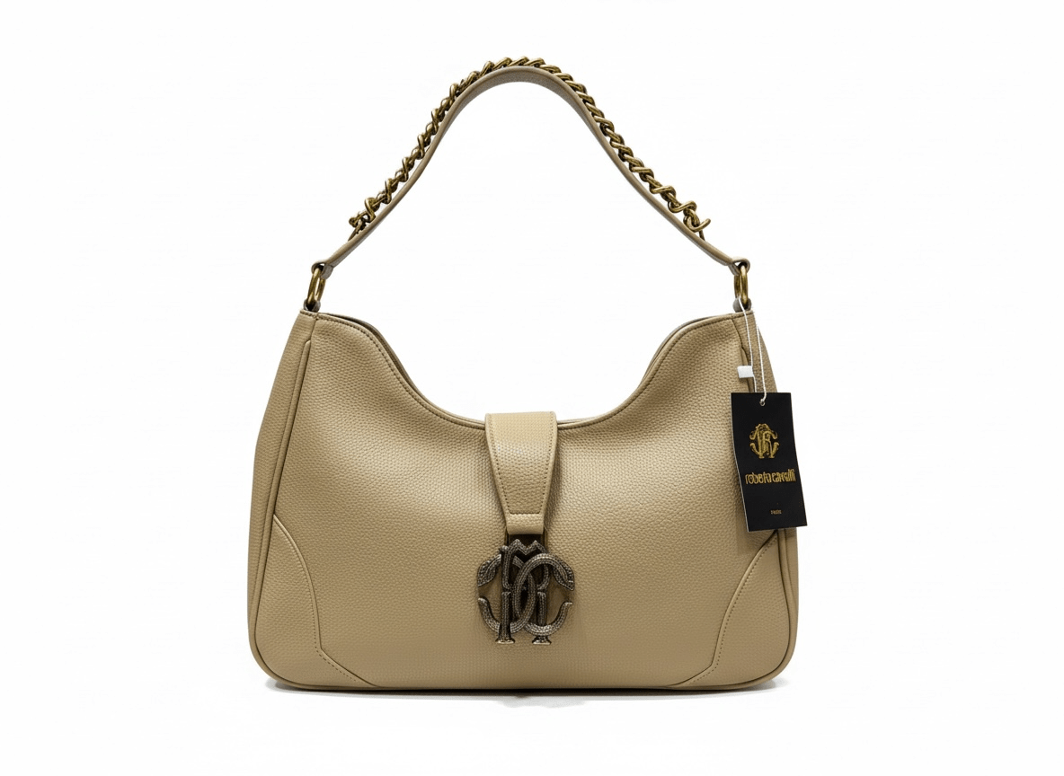 ROBERTO CAVALLI RC Monogram Shoulder Bag – Beige 🤍✨ | Elegant Everyday Luxury - MASTERPIECE