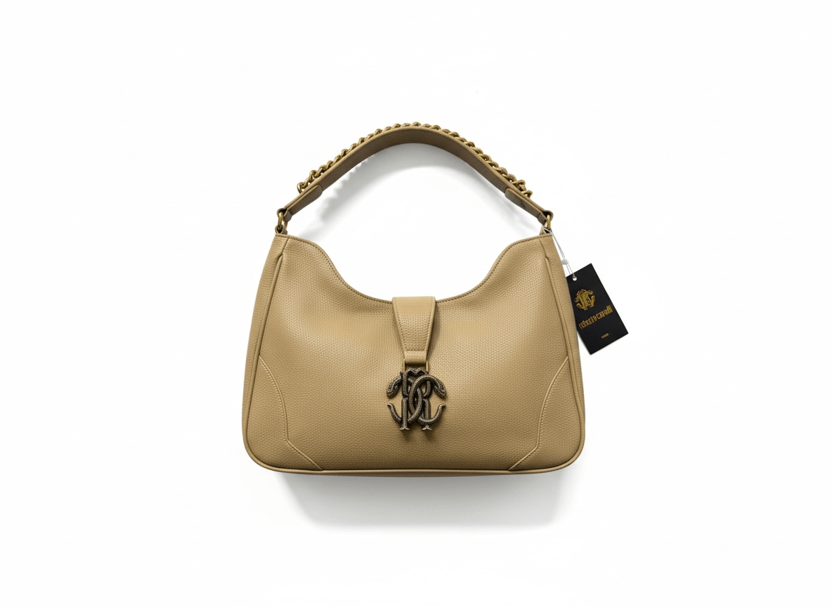 ROBERTO CAVALLI RC Monogram Shoulder Bag – Beige 🤍✨ | Elegant Everyday Luxury - MASTERPIECE
