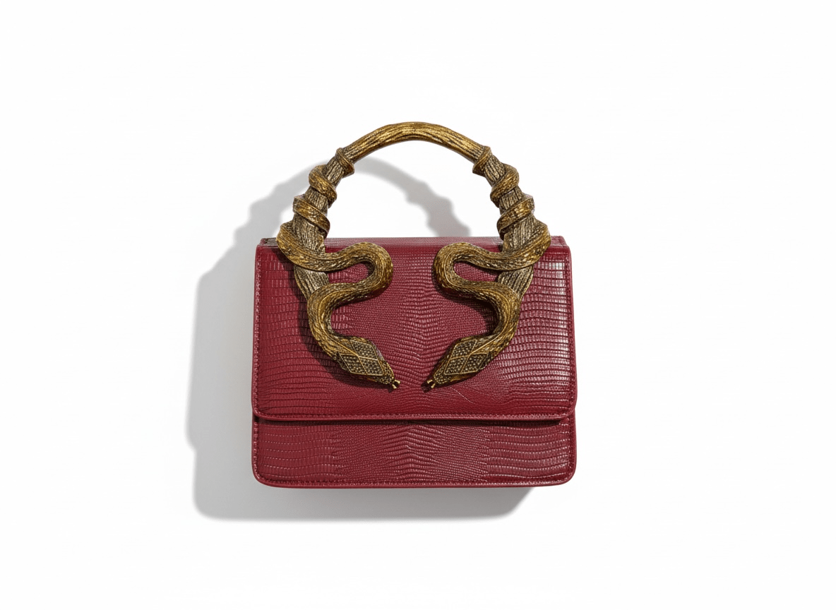 ROBERTO CAVALLI Snake Handle Mini Bag – Burgundy Gold 🍷🐍 | Iconic Statement Luxury - MASTERPIECE