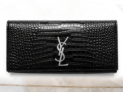 Saint Laurent Black Croc-Embossed Silver YSL Clutch 🖤✨🩶👛🔥 - MASTERPIECE